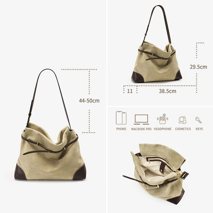 ?Genuine Suede Women's Bag Large Capacity Crossbody Underarm Tote for Commuting Multi-functional Hobo Bag