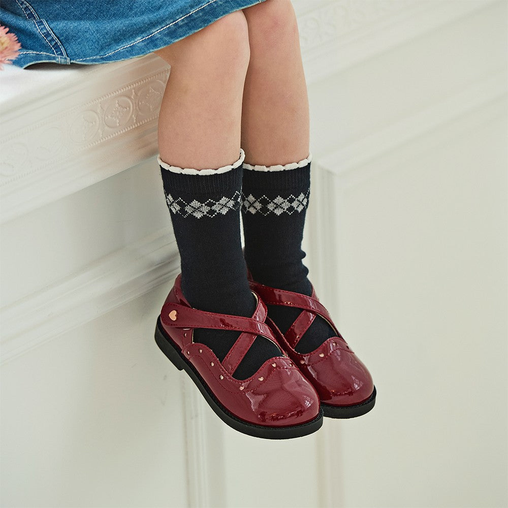 Dave Bella Children's Leather Shoes Autumn Girl's Retro Fashion Soft soled Red Anti slip Princess Shoes DB3252579