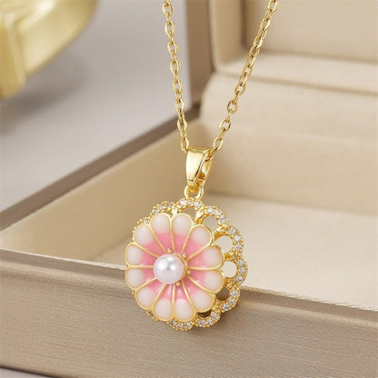 Colar Requintado de Borboleta com Zircônia Micro Incrustada para Mulheres, Aço Inoxidável, Lua, Borboleta, Flor, Gargantilha, Joia