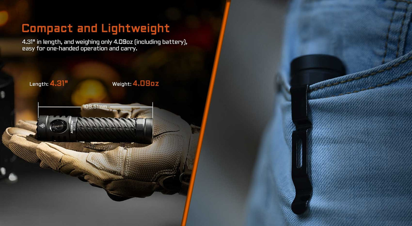 ACEBEAM EC20 EDC Flashlight 18650 USB C Rechargeable Torch 519A High CRI LED 2800 Lumens 340 Meters Multi-color Auxiliary Light