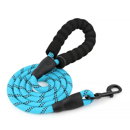Coleira redonda de nylon reflexivo de seda para cães de médio e grande porte, corda de puxar para passear com cães