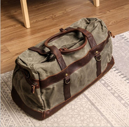 WaterProof Waxed Canvas Leather Men Travel Bag Hand Luggage Bag Carry On Large tote Vintage Men Duffle Weekend Bag big Overnight