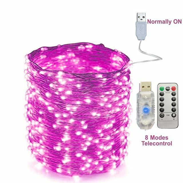 2/5/10/20/30M USB Fairy String Lights LED Sliver Wire Lights With 8 Lighting Modes Remote Control For Bedroom Christmas Decor