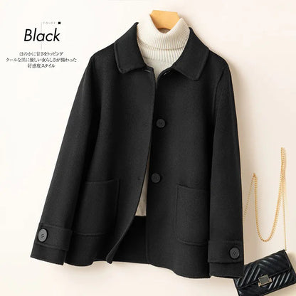 2025 Autumn Winter New Double-Sided Wool Coat Women Section Short Woolen Coats Single-breasted Black Khaki Cardigan Outerwear