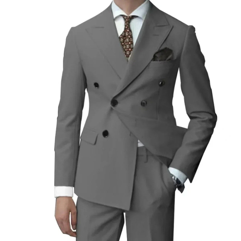 Red Double Breasted Men's Suits Four-buttons 2 Piece Set Blazer Pant Custom Made Wedding Tuxedos Male Prom Party Suits