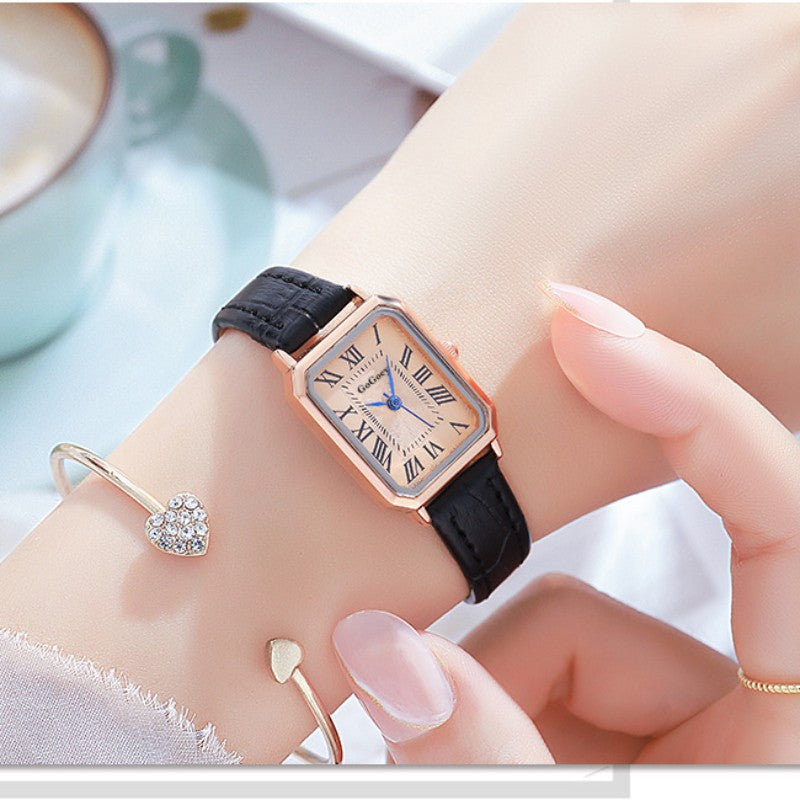 Women's Watch Retro Roman Blue Needle Scale Design Fashionable Square Watch Quartz Watch