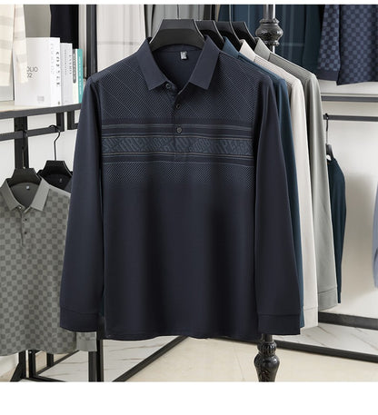 TFETTERS Elegant T Shirt for Man 2025 Spring Autumn Tops Long Sleeve Turn Down Collar Graphic Smart Casual T-shirt for Men