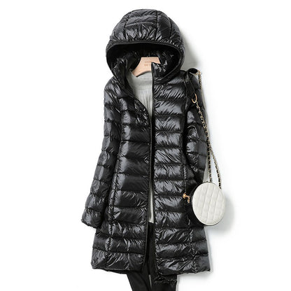 Korean Fashion Slim Remove Hooded Parka Fashionable Outerwear 2023 Winter Womens Down Jackets Long Light Thin Coat Puffer Jacket