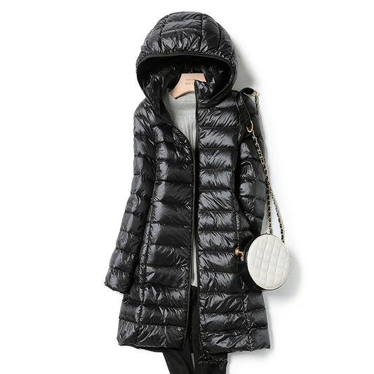 Korean Fashion Slim Remove Hooded Parka Fashionable Outerwear 2023 Winter Womens Down Jackets Long Light Thin Coat Puffer Jacket
