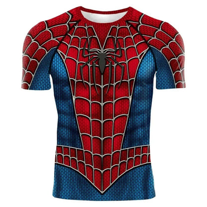 Superhero Tops Fitness Activewear Breathable Tees 2025 Summer New Men Compression T Shirt Spider Role Play Short Sleeve T Shirt