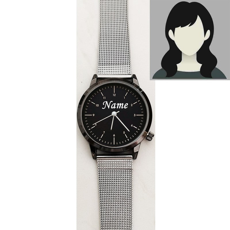 Free Personalized Engrave with Your Name Logo Text Men's Women's Mesh 3 ATM Water Resistant Wristwatch Customized Wrist Watch