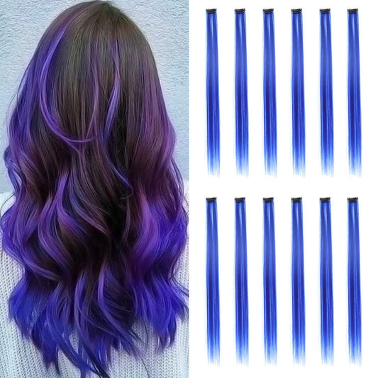 Colored Hair Extensions, Lilac color Clip in Hair Extension 12 PCS Highlight Colorful Hair Piece Straight Synthetic Hairpieces