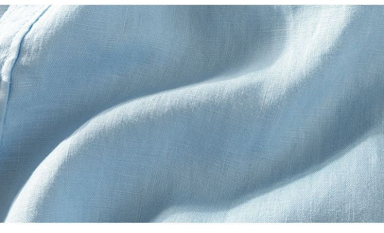 100% Linen Short Sleeve Shirt Men Cotton Linen Clothing Top Casual Summer Half Sleeve Shirt Loose Style Square Collar