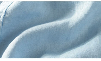 100% Linen Short Sleeve Shirt Men Cotton Linen Clothing Top Casual Summer Half Sleeve Shirt Loose Style Square Collar