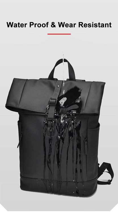 Black Fashion Roll Top Computer Bag Laptop Travel Business Waterproof Large Capacity Backpack Teenager School Bag ?? Mochila