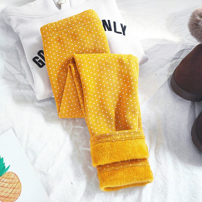 Girls Cotton Dot Print Leggings Autumn Winter Kids Fleece Warm Pants Baby Girl Slim Plus Thicken Trousers Children Clothes