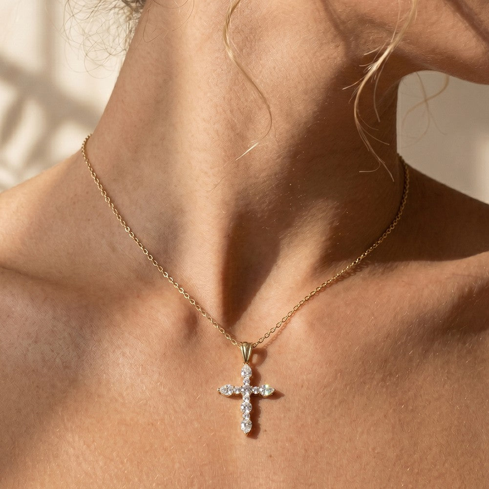 EFFIE QUEEN S925 Sterling Silver Moissanite Cross Necklace GRA Certificate D VVS1 Diamond Cross Pendant Neck Chain Women SMON15
