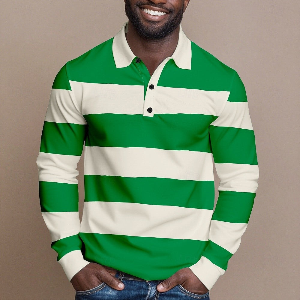 Autumn Fashion Men's Stripes Long Sleeve Polo Shirt Breathable Business Casual Top Slim Fit Quick Dry Multi Colors Men Clothing
