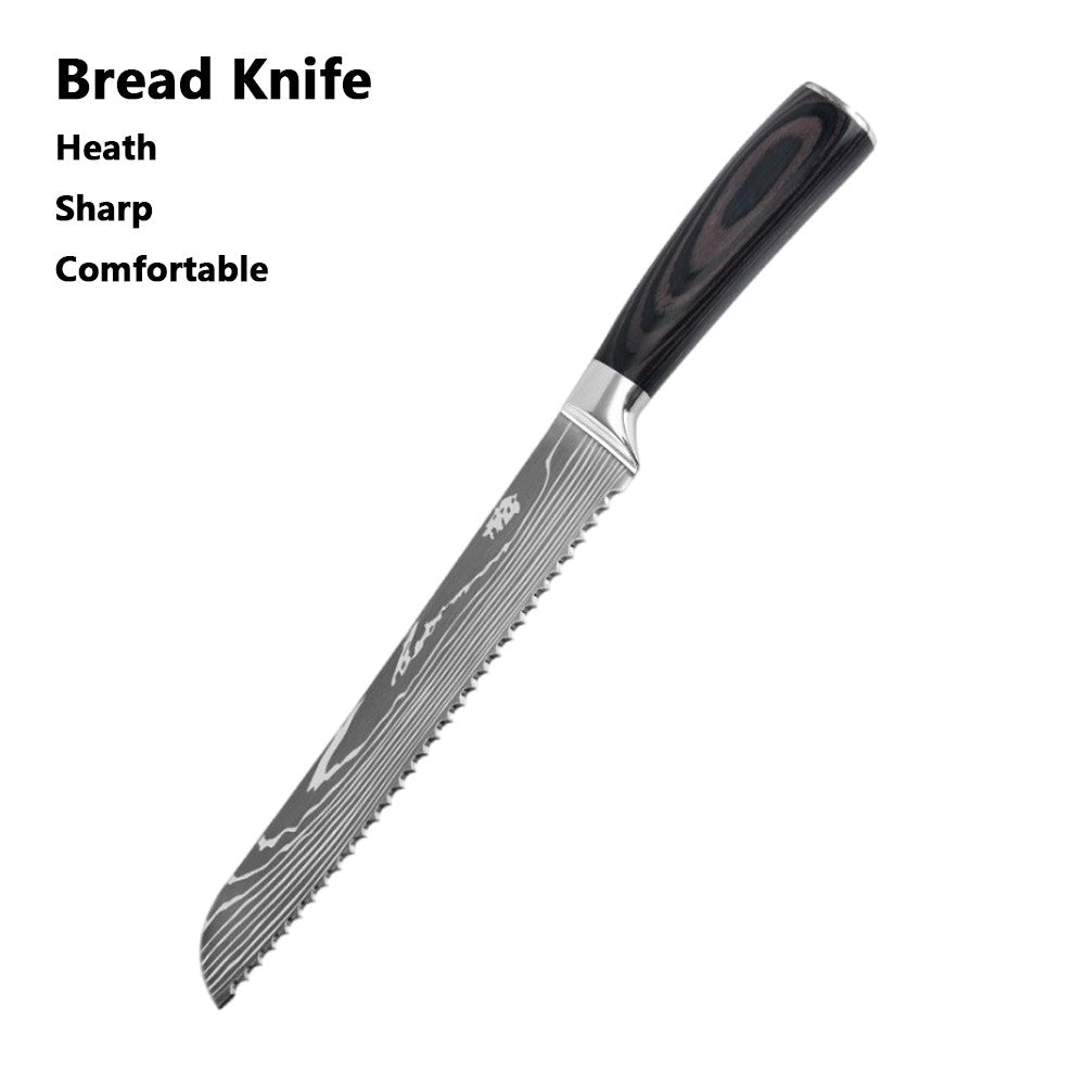 Conjunto de Facas de Chef 1-10 Peças Facas de Cozinha Padrão Damasco a Laser Faca Japonesa Santoku Afiada Cutelo Faca Utilitária para Fatiar