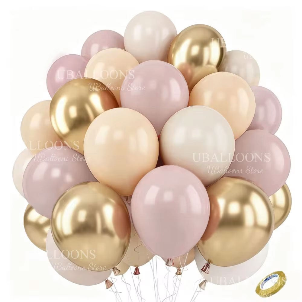 40Pcs White Sand Latex Balloons 10Inch Boho Sand White Metal Chrome Gold Balloons for Birthday Wedding Baby Shower Party Decor
