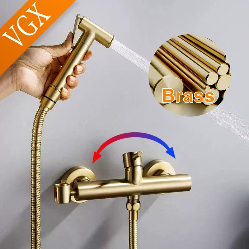 Conjunto de torneira bidê de latão VGX, ducha higiênica portátil, torneira de banheiro quente e fria, lavadora feminina, pulverizador shattaf, ducha higiênica