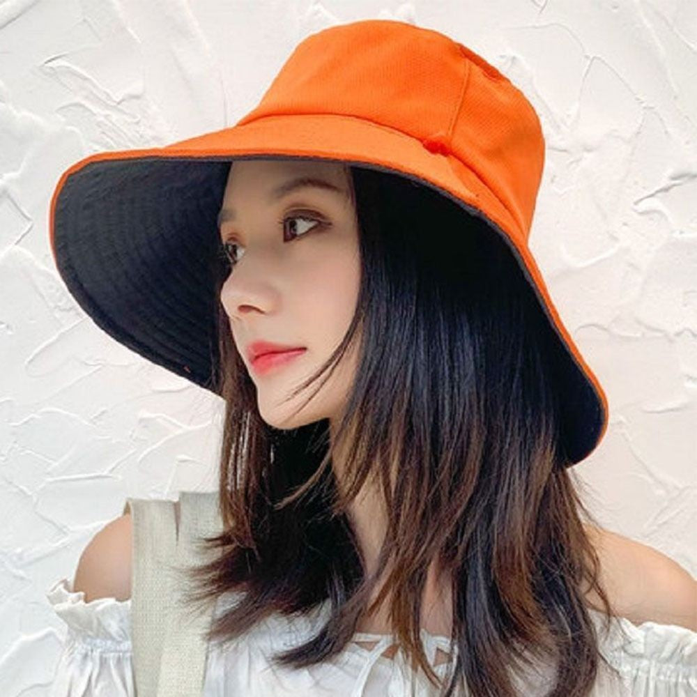 Double-Sided Sun Beach Cap Portable Fisherman Cap Foldable Panama Hat Solid Color Anti-UV Spring Summer Outdoor Beach Visor