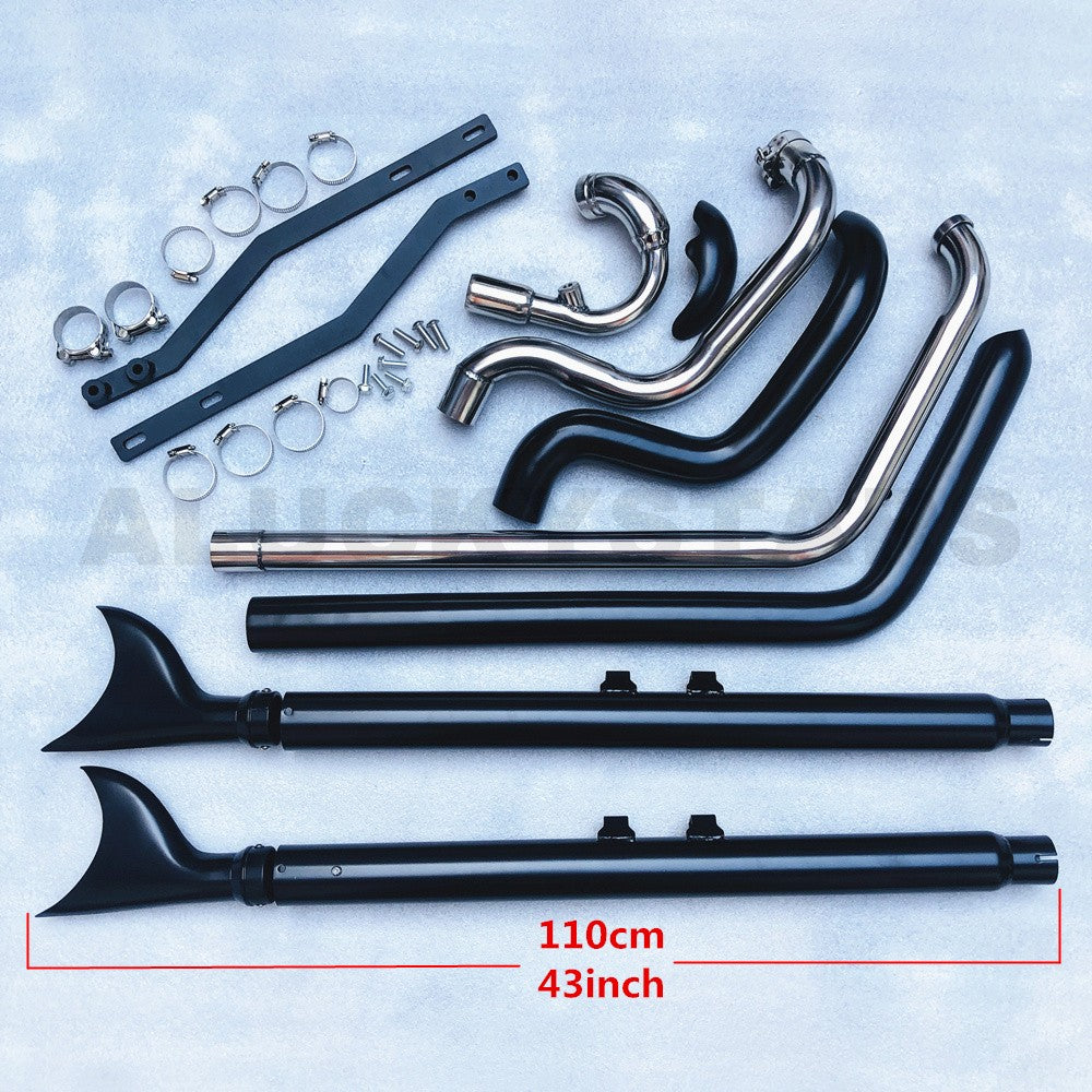Black Chrome Dual Exhaust System Muffler For Harley Softail Heritage Classic Fat Boy Deluxe Slim Cross Bones 1997-2017