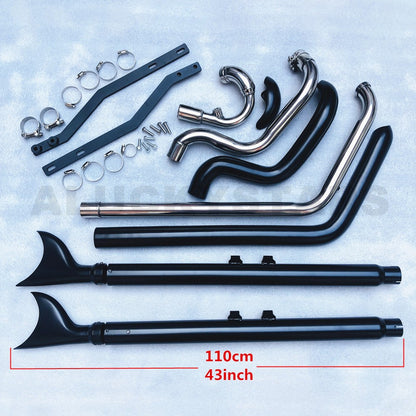 Black Chrome Dual Exhaust System Muffler For Harley Softail Heritage Classic Fat Boy Deluxe Slim Cross Bones 1997-2017