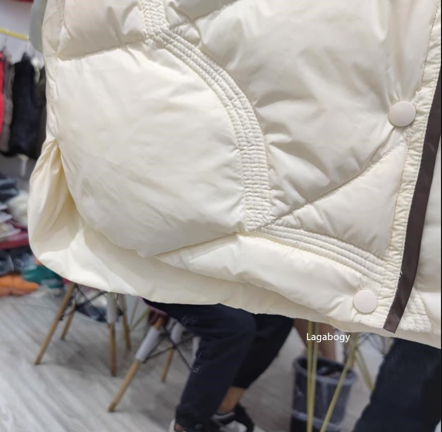 Lagabogy 2025 Mid-Long Puffer Jacket Winter Women Simple White Duck Down Coat Stand Collar Parka Female Single Breasted Outwear