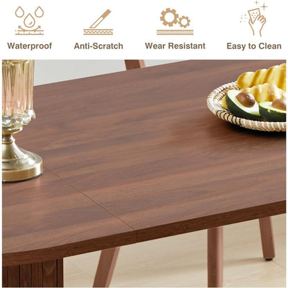 70.8 Inch Dining Table for 4-6 People, Oval Kitchen Table with Semi-Cylindrical Legs Base, Modern Farmhouse Round Dinner Tables