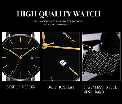 Classic Bauhaus Design Men Watch Dark Blue  Japan Quartz Waterproof Stainless Steel Fashion Business Calendar Ultra Thin Watches