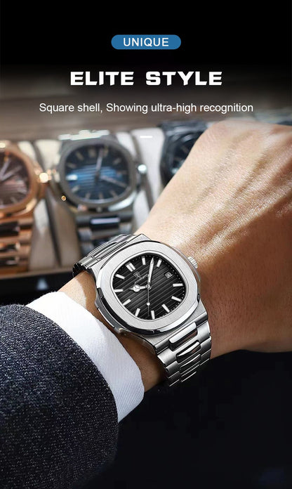 POEDAGAR Top Luxury Brand Man Watch Sports Waterproof Luminous Date Men Wristwatch Square Dial Quartz Men's Watches High Quality