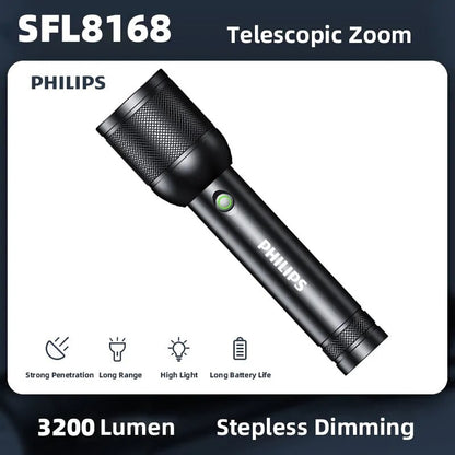 2025 New Philips SFL8168 3200 Lumen LED Flashlight 1000m Portable Powerful Bright Flashlights Camping Lamp for Outdoor Hiking