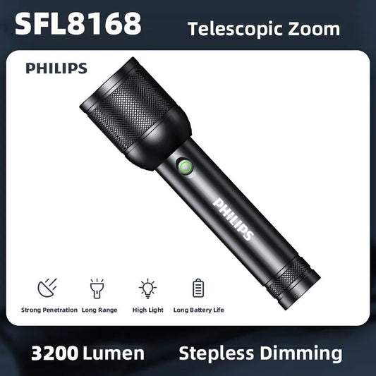 2025 New Philips SFL8168 3200 Lumen LED Flashlight 1000m Portable Powerful Bright Flashlights Camping Lamp for Outdoor Hiking