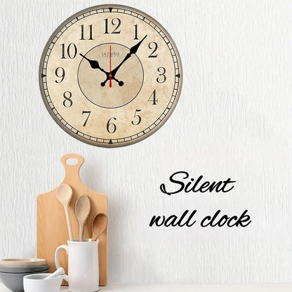 Beige & Black Wooden Round Silent Hanging Wall Clock, Suitable For Living Room, Office, Study Room, Bedroom, Home Decoration