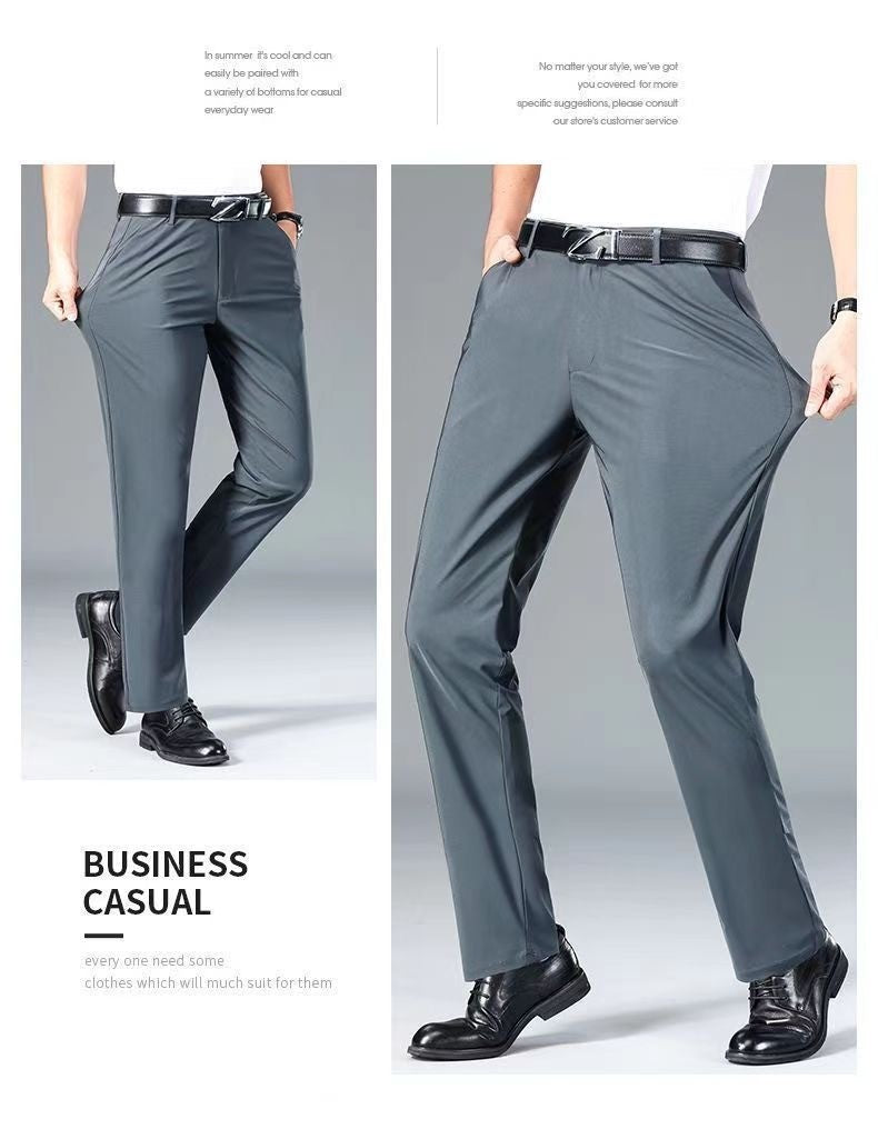 Casual Straight Leg Men's Pants Slim Fit Light Weight Tailored Westwear Summer Thin Blue Color Drapey Nine-Piece Suit Pants