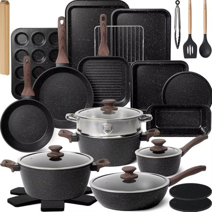 Pots and Pans Set Non Stick 31 Piece Kitchen Nonstick Cooking Cookware Sets with Grill Pan Saucepan Baking Sheet Utensil