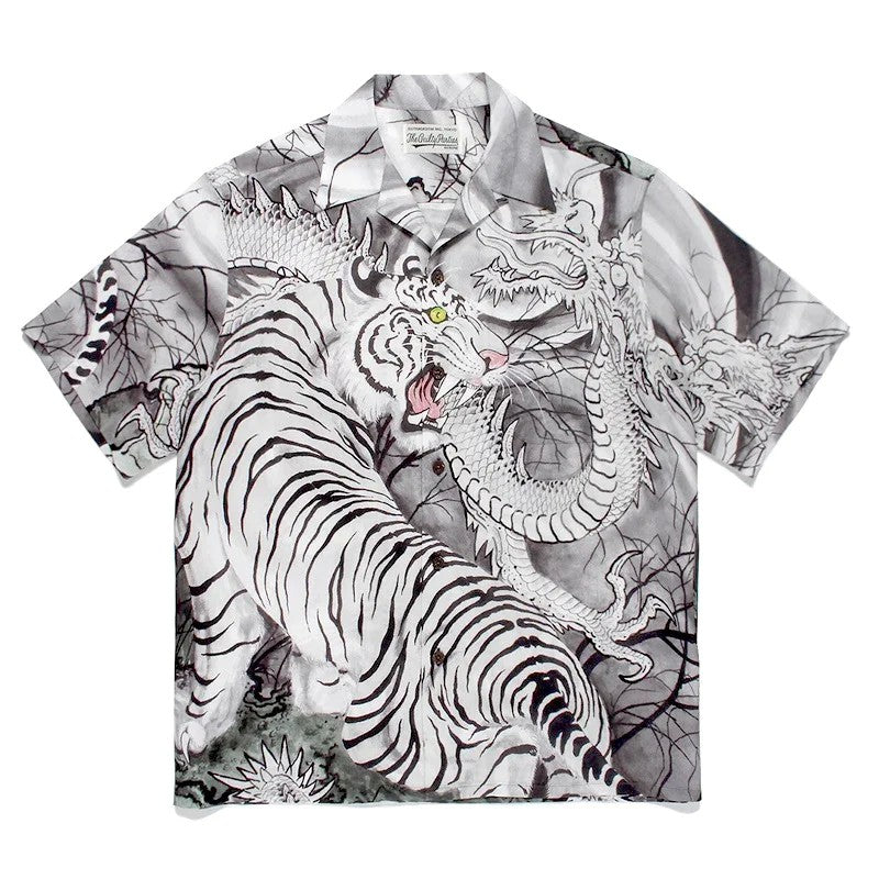 Classics Summer WACKO MARIA Shirts Full Print Leopard Rayon Short-sleeved Real Photos Hawaiian Shirt for Men Women