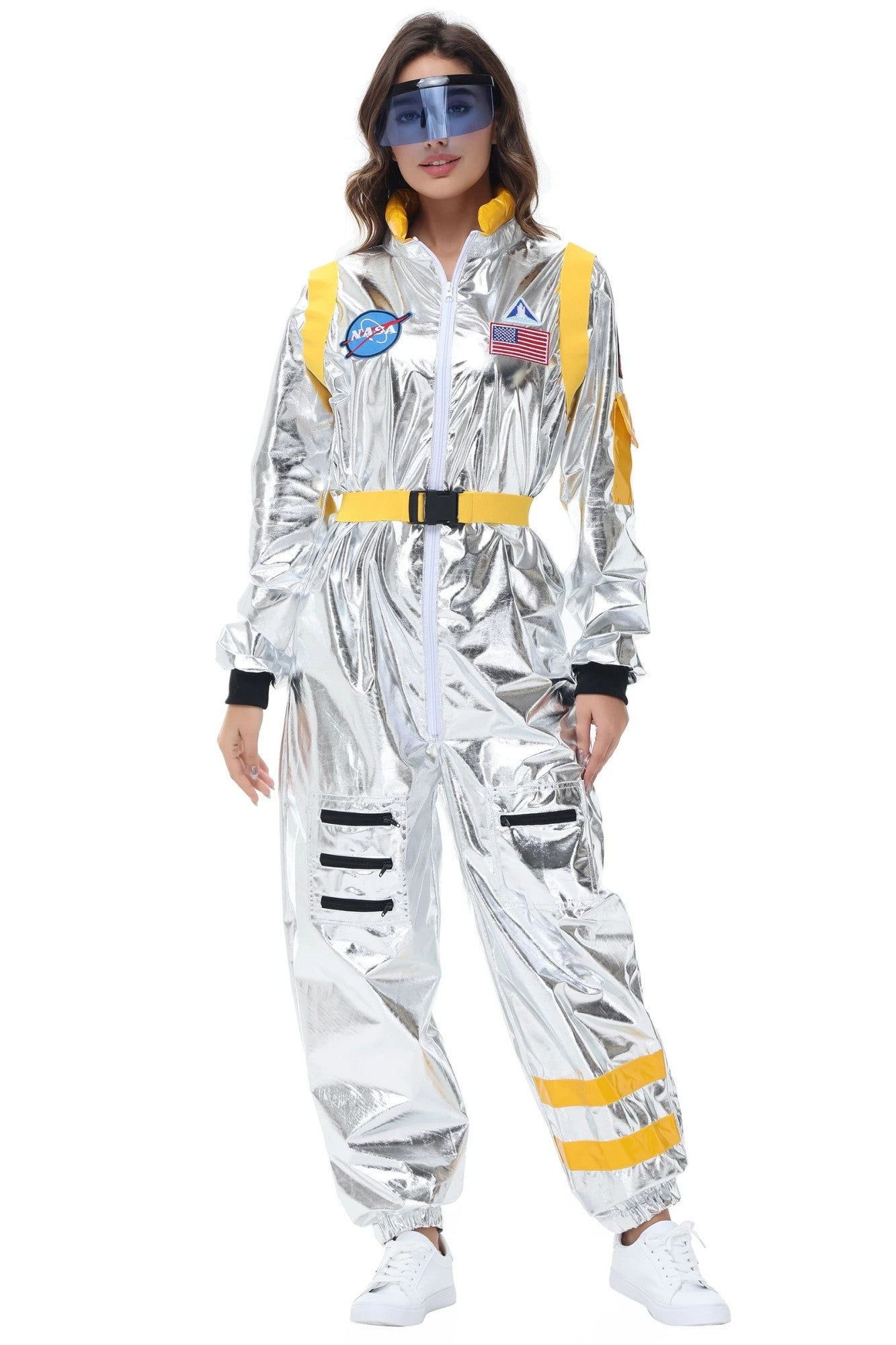 Adult Silver Astronaut Costume Men Women Spaceman Suit Space Jumpsuit Halloween Cosplay Party Dress Up