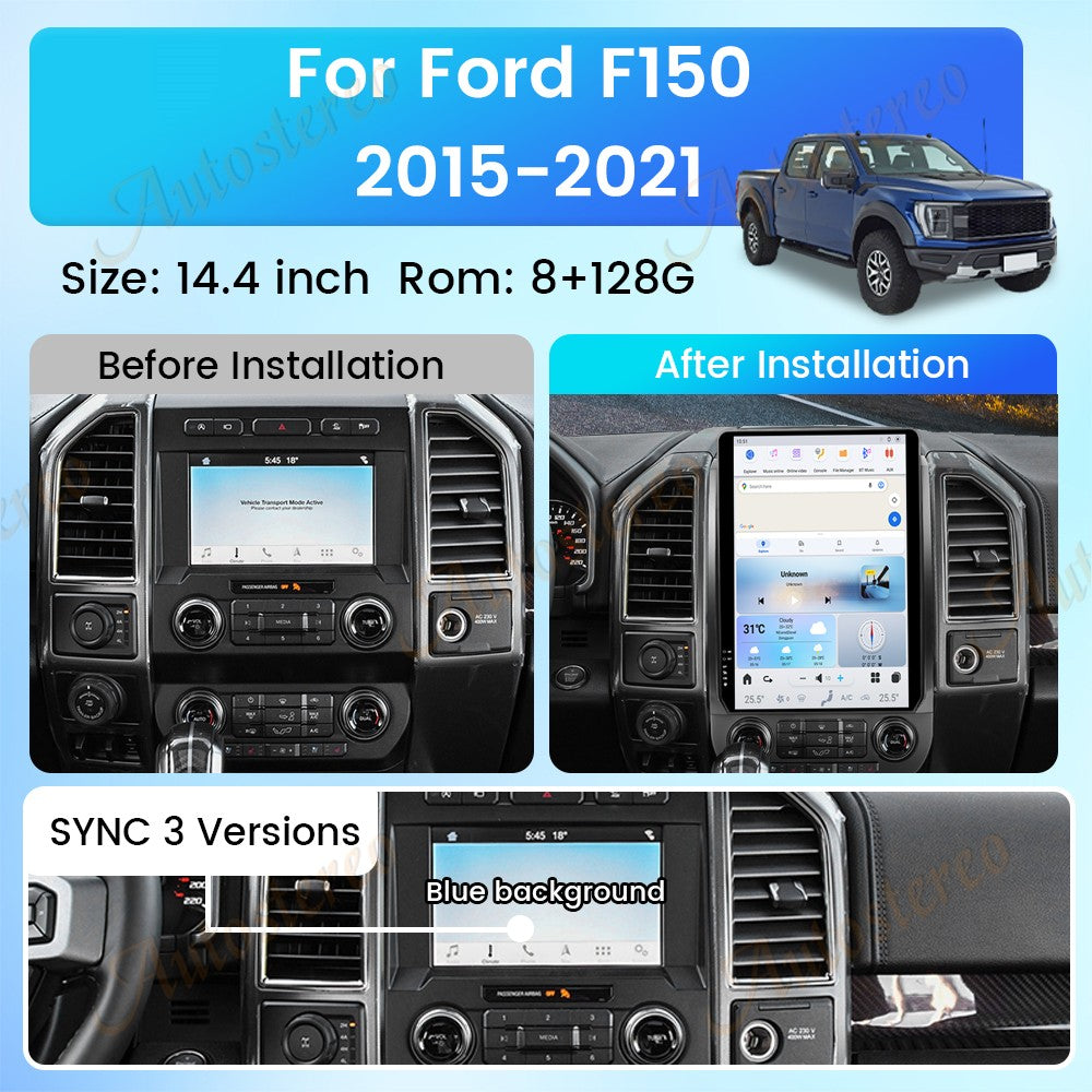 14.4 Inch Android 128G For Ford F150 F250 F350 2015-2021 Tesla Style Car GPS Navigation Multimedia Player Radio Tape Headunit HD