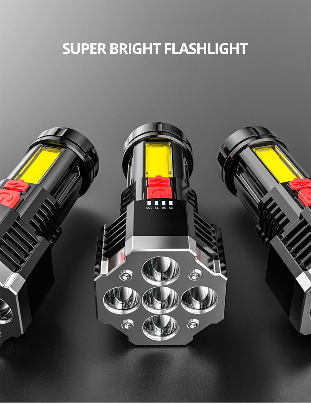 High Power Rechargeable Led Flashlights 7LED Camping Torch With Cob Side Light Lightweight Outdoor Lighting ABS Material