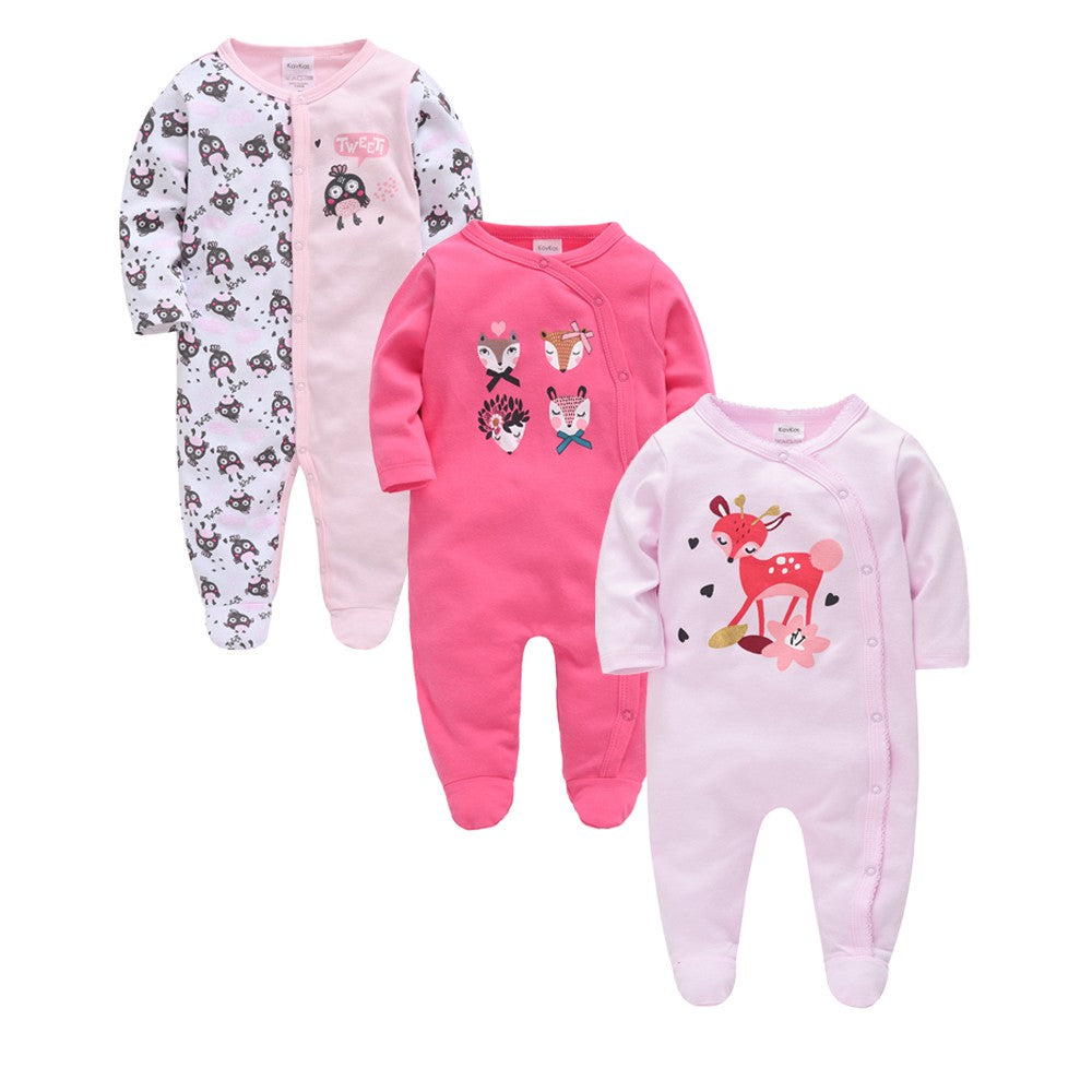 3 Pcs/lot 100% Cotton Baby Girls Clothes Set 0-12M Long Sleeve Newborn Boy Rompers Spring Autumn Carton Print Jumpsuit