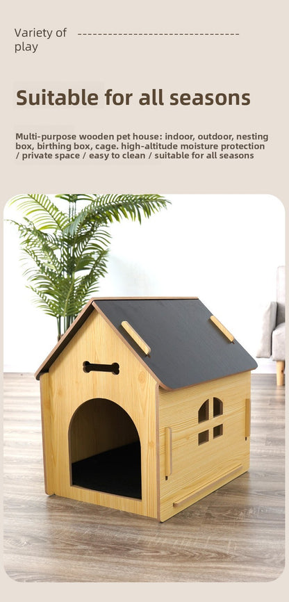 Casinha de cachorro e casinha de gato de madeira nova, casinha de cachorro com janela para animais de estimação, cabine para animais de estimação destacável, placa Osson de alta densidade, com portas de ferro