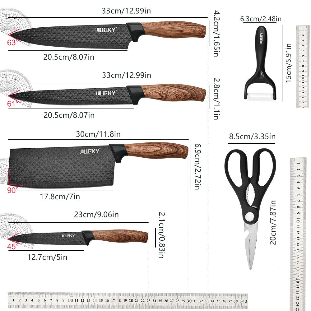 ZENG Kitchen Knives Sets Sharp Stainless Steel Chef Knife,Cleaver,Scissors Vegetable Fruit Peeler Unitly Knife Kitchen Tool Se