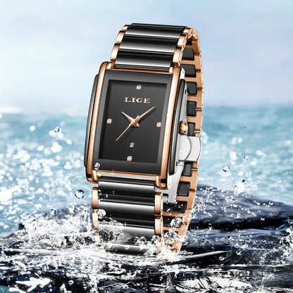 LIGE Fashion Elegant Watch for Women Japanese Movement Ceramics Strap Luxury Ladies Bracelet Quartz Watches Gifts Reloj Mujer