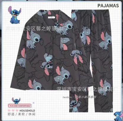 Hot Stitch Disney Faux Cotton Pajamas Spring Autumn Cartoon Female Pyjamas Kawaii Suit Long Sleeves Winter Home Sleepwear Gift