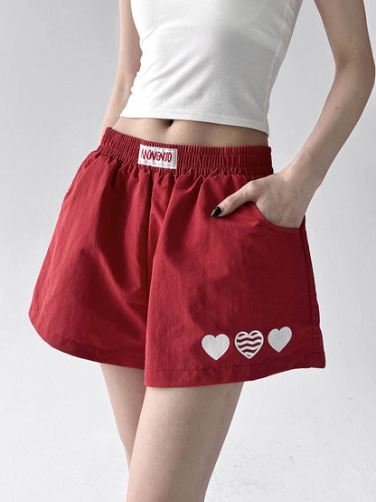 American Sle Spicy Girl ort Pants Women's Summer New Embroidered Heart Sport Yoga Slimming Tee-Quarter Length Hot Pants