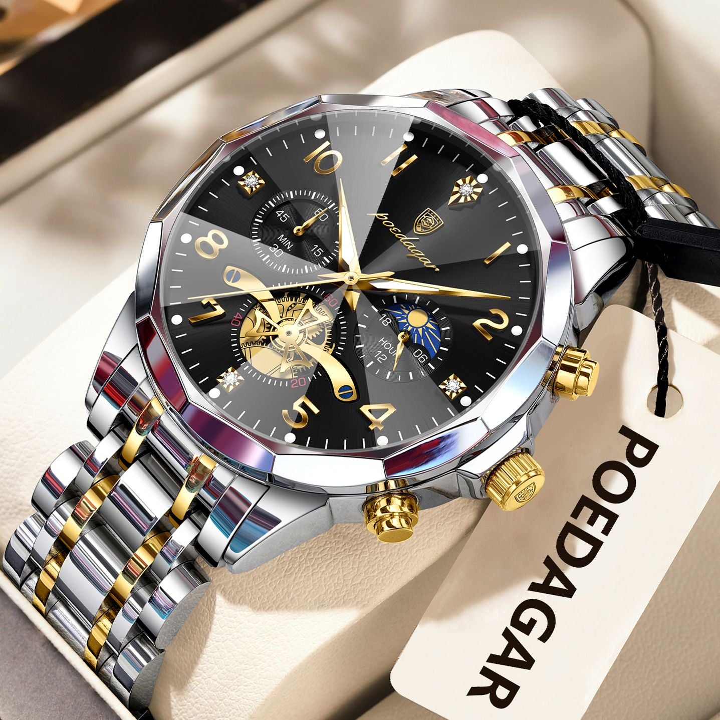 POEDAGAR Luxo Alta Qualidade Relógio de Pulso Masculino Cronógrafo Aço Inoxidável Quartzo Relógios Masculinos Impermeável Luminoso Relógio Masculino Reloj