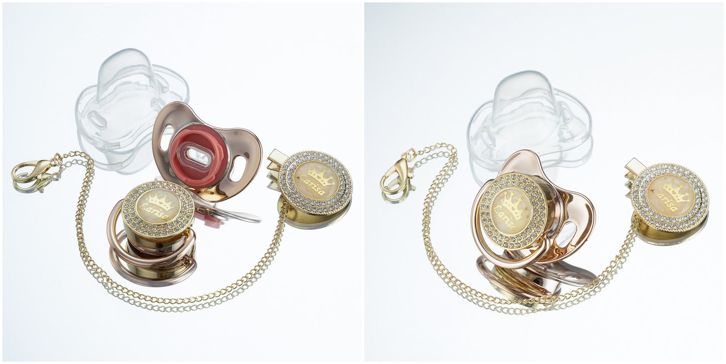 Miyocar Bling Custom Pure Green Pacifiers Bring 3 Replacement Silicone Teat Include All Size for Boy Girl Baby Shower Gift