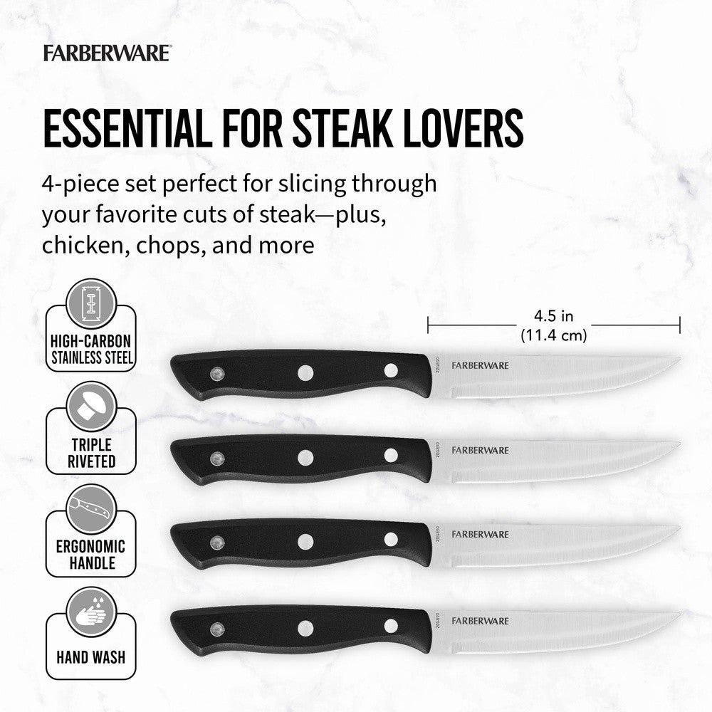 Conjunto de Facas para Churrasco em Aço Inoxidável 4 Peças Lâminas Duráveis de Alto Carbono Cabos Confortáveis Talheres de Cozinha Precisos